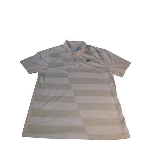 Nike Standard Fit Polo Men Sz‎ M Dri Fit White Gray Colorblock Logo Athleisure - Picture 1 of 7